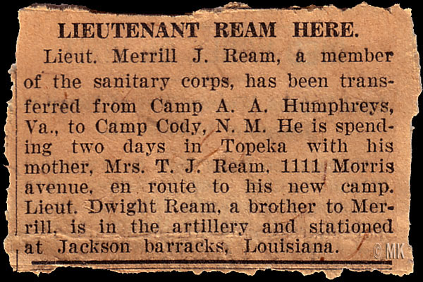 Lieutenant Ream Transferred to Camp Cody 