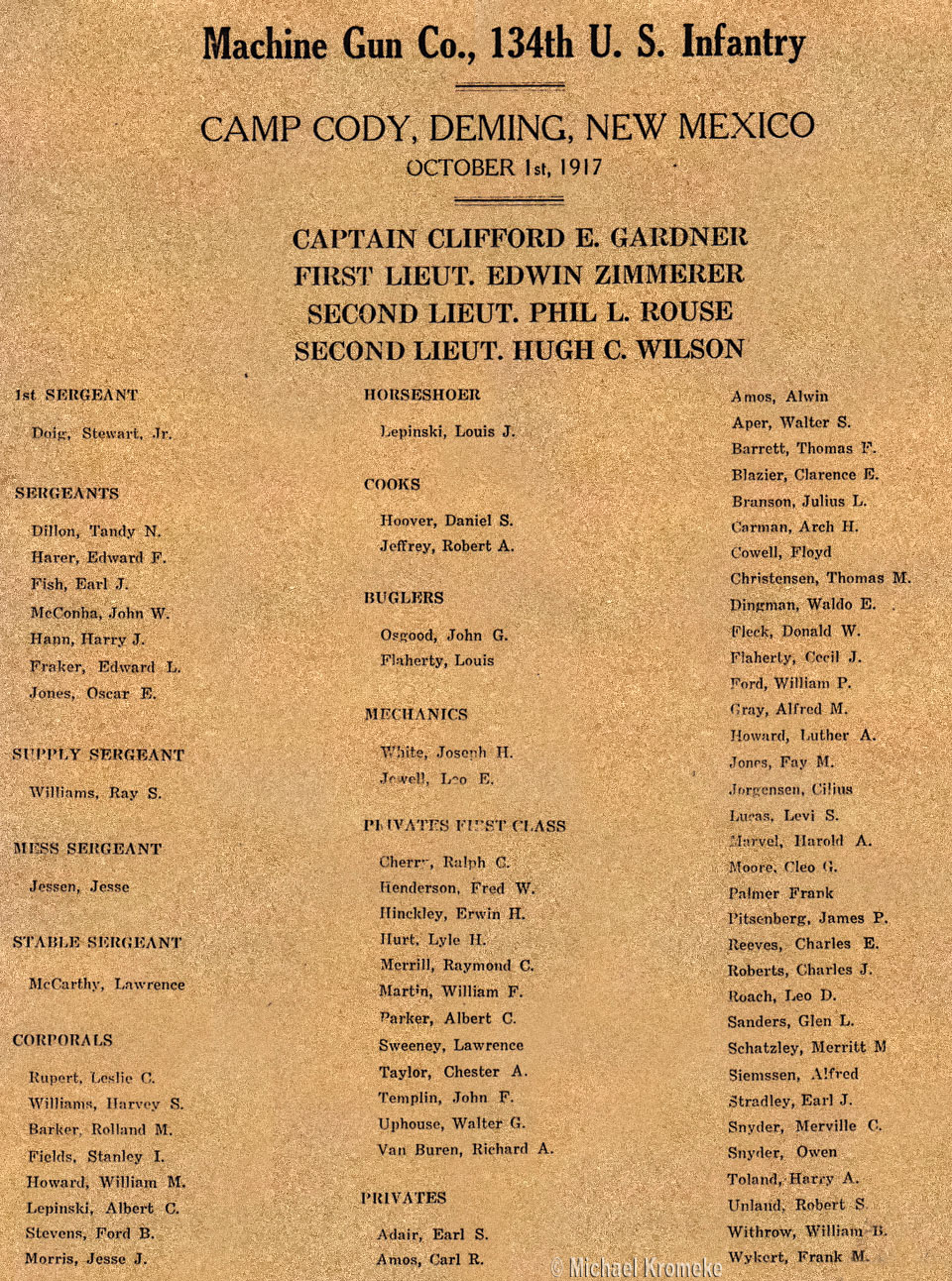 Roster for the 134th U.S. Infantry