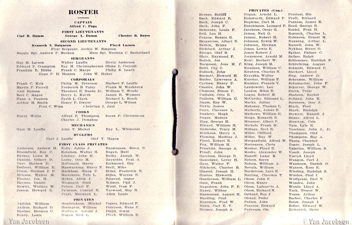 136th Infantry - Company G - Thanksgiving Roster 1917